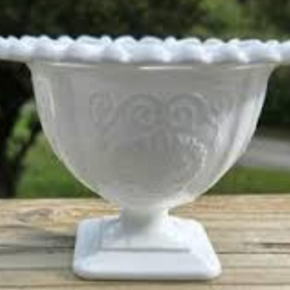Vintage Milk glass "Lorraine" Compote or Pedastal dish